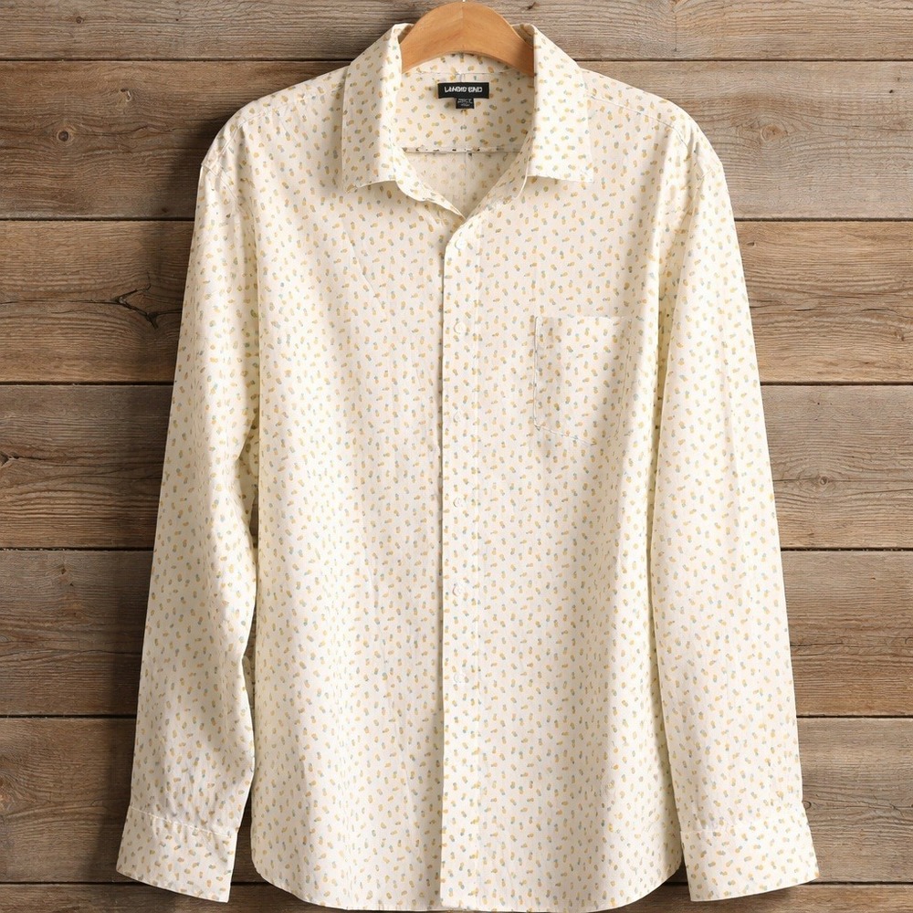 Lands End Men's XXL Tall Pineapple Print‎ Button Down Shirt White Long Sleeve